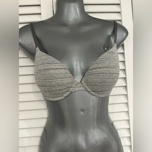Pink 32D gray Heather striped push up bra